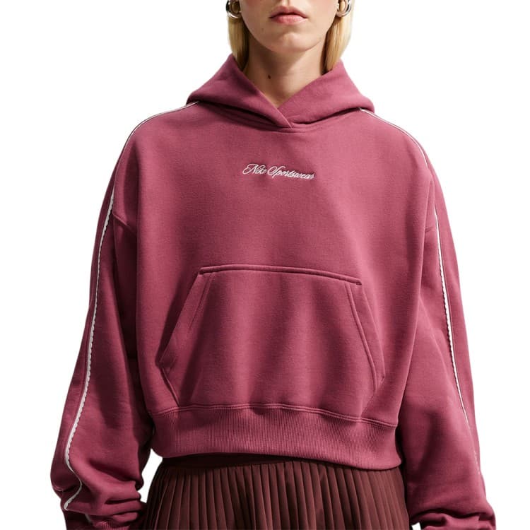 Толстовка жіноча Nike W NK STDO FLC MW CRP SCLOP HDY темно-рожева IO9948-654