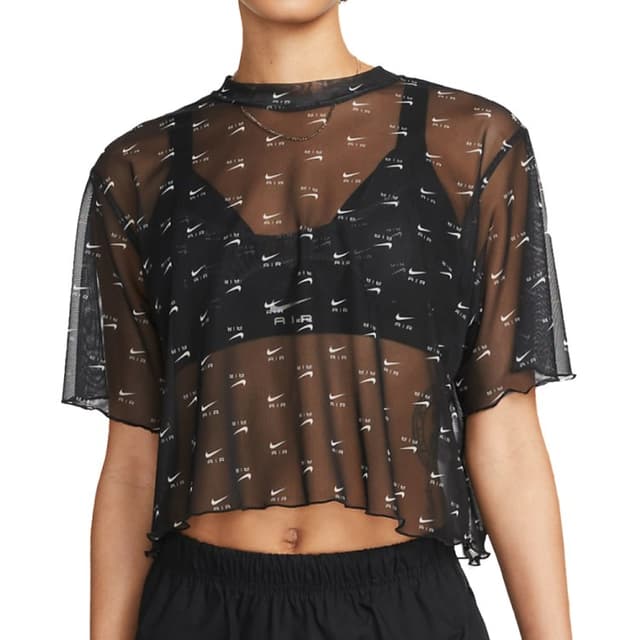 Футболка женская Nike W NSW AIR AOP MESH SS CROP TOP черная DV8245-010