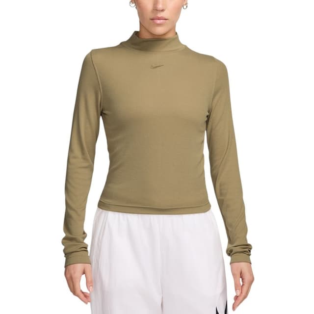 Футболка женская Nike W NSW ESSNTL RIB MOCK LS TOP бежевая DV7880-297