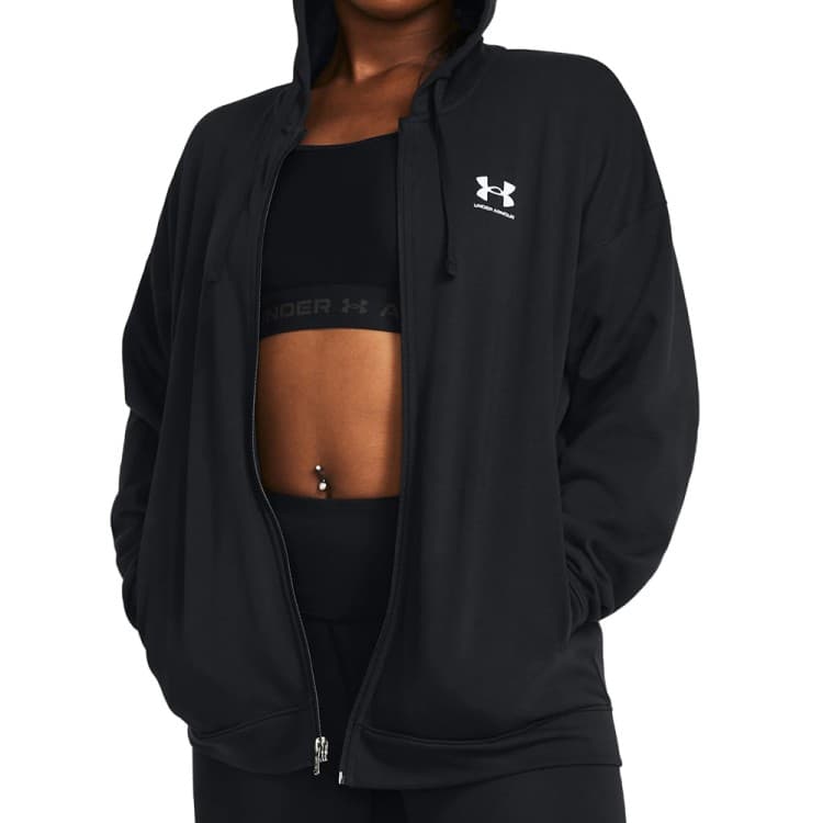 Толстовка жіноча Under Armour UA Rival Terry OS FZ Hooded чорна 1386043-001