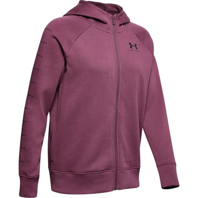 Жіноча толстовка Under Armour RIVAL FLEECE SPORTSTYLE LC SLEEVE GRAPHIC FZ фіолетова 1348559-569