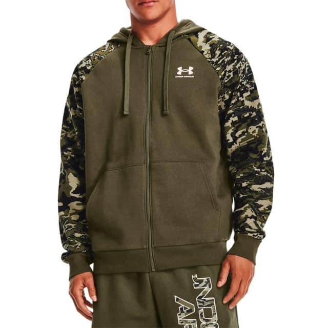 Толстовка мужская Under Armour Ua Rival Flc Camo Script Fz зеленая 1366310-390