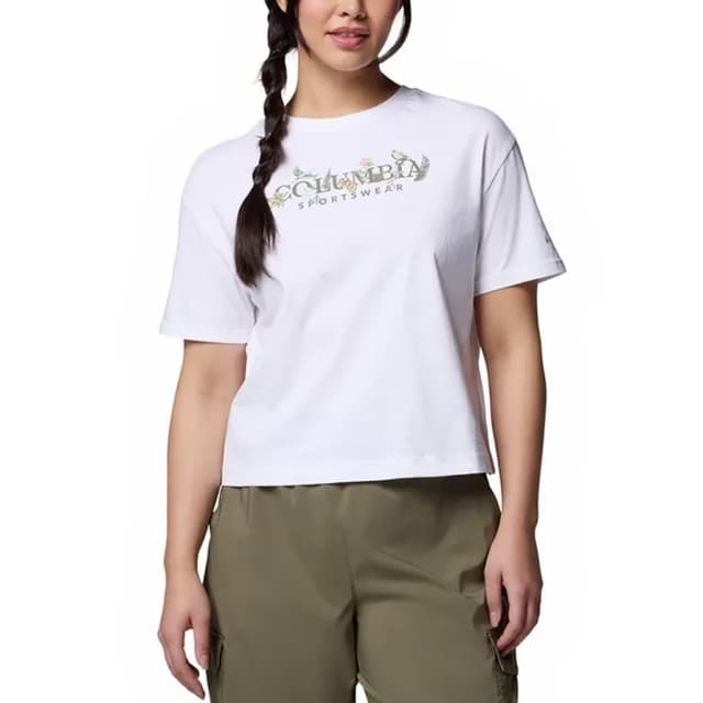 Футболка женская Columbia Rolling Bend™ Graphic Relaxed Crop SS белая 2119991-100