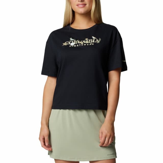 Футболка жiноча Columbia Rolling Bend™ Graphic Relaxed Crop SS чорна 2119991-010